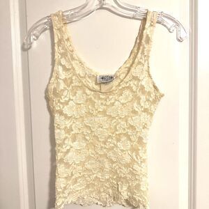 Vintage Y2K 90s Lace Tank Top Women’s Size Small GSL Romantic Ivory Sheer